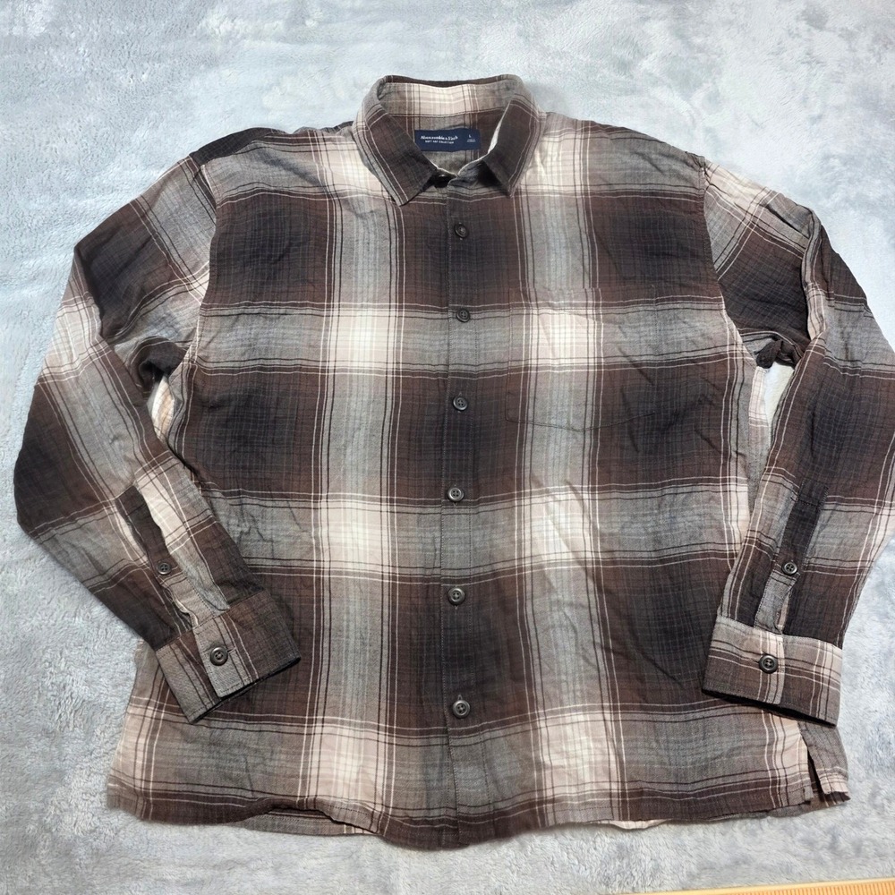 Abercrombie & Fitch Mens Large Brown Plaid Button Down Soft A&F Collection Shirt